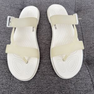 Crocs Women's Tulum Toe Post Sandals Size 8 Cream Shoes Great For summer